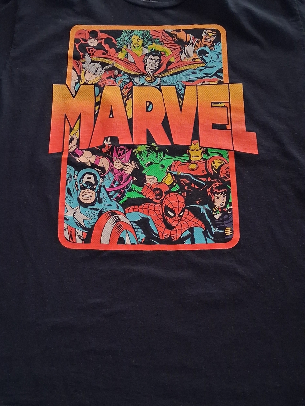 Mens Marvel Black Graphic Tee - Classic Superhero Print